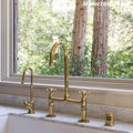 Unlacquered Brass Bridge Kitchen Sink Faucet, Antique Brass, Vintage Brass Faucet, Duty-Free