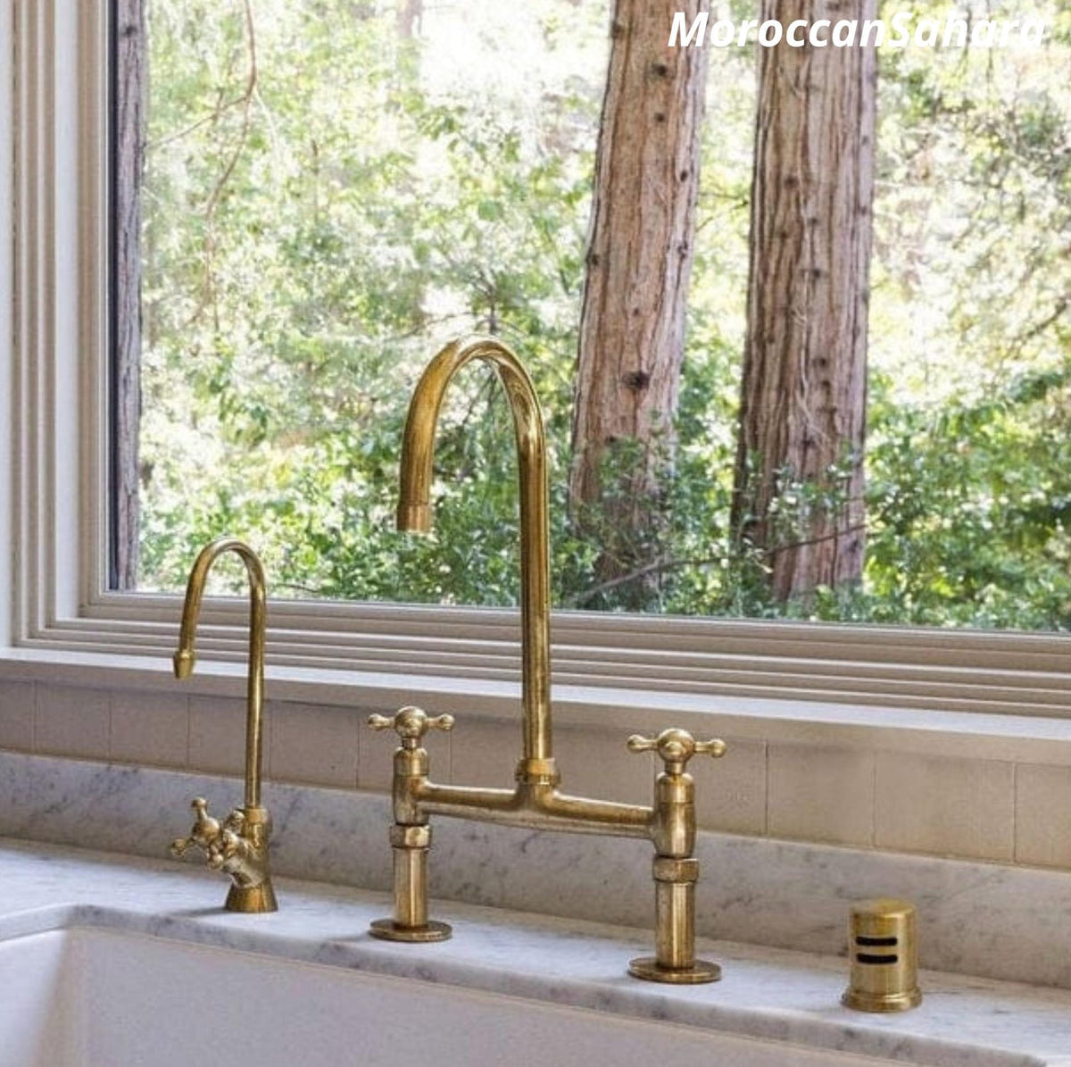 Unlacquered Brass Bridge Kitchen Sink Faucet, Antique Brass, Vintage Brass Faucet, Duty-Free