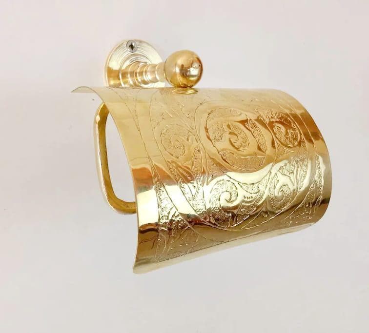 Brass Toilet Paper Holder, Handcrafted Powder Room Roll Holder,Moroccan Toilet Paper Holder Brass, handcrafted unique Mo