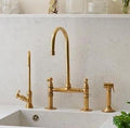 Unlacquered Brass Bridge Kitchen Faucet: Antique Style Solid Brass - 8" Unlacquered Brass Bridge Kitchen Sink Faucet, An