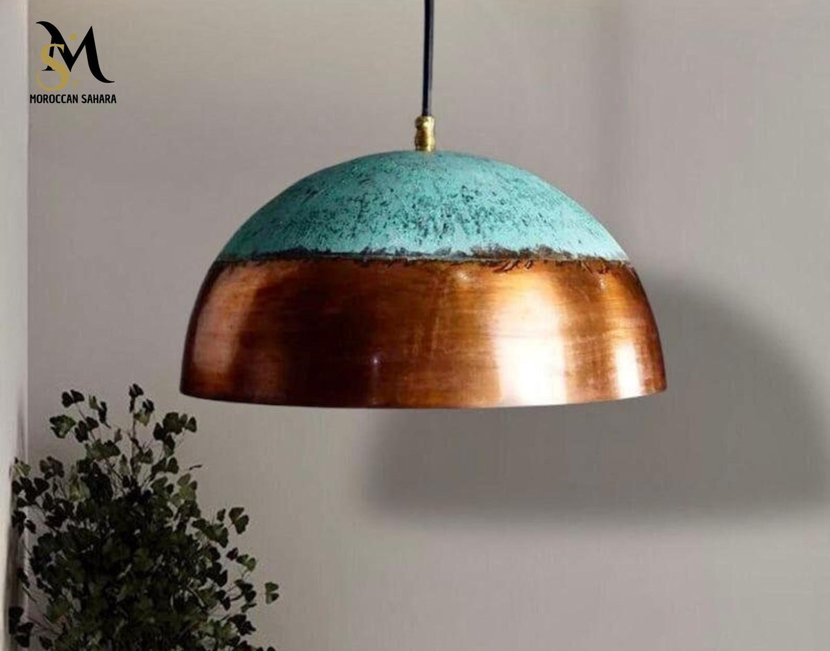 Copper Pendant Farm Light Fixture, Green Patina Copper Hanging Light, Rustic Green Pendant Light, Farm Kitchen Light Fix