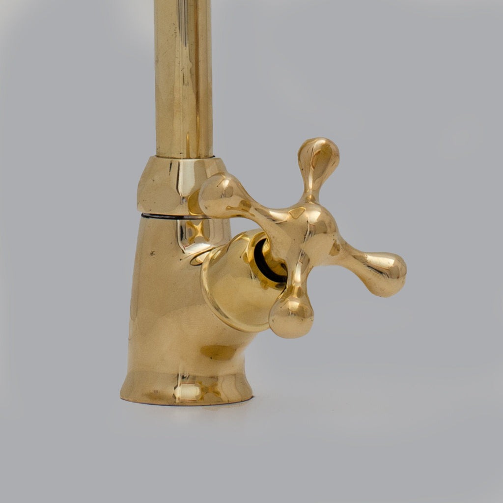Unlacquered Brass Bar Kitchen Faucet, Cold Water Single Hole, Traditional Cross Handles