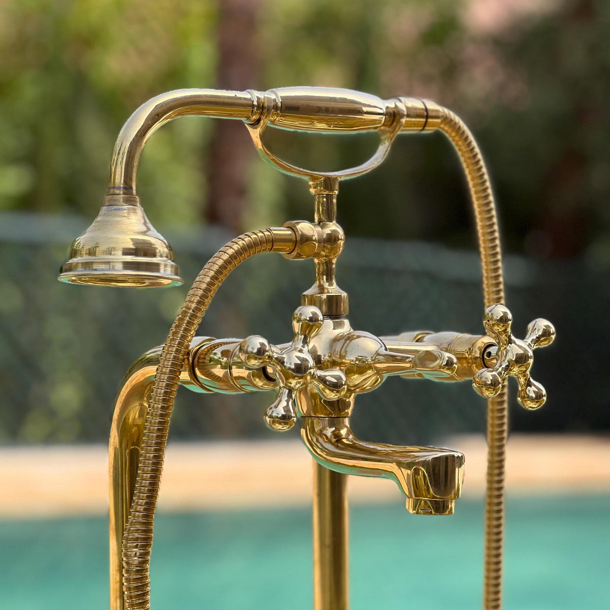 Unlacquered Brass Tub Filler, Solid Brass Floor Mount Tub Filler, freestanding tub Faucet for Bathroom