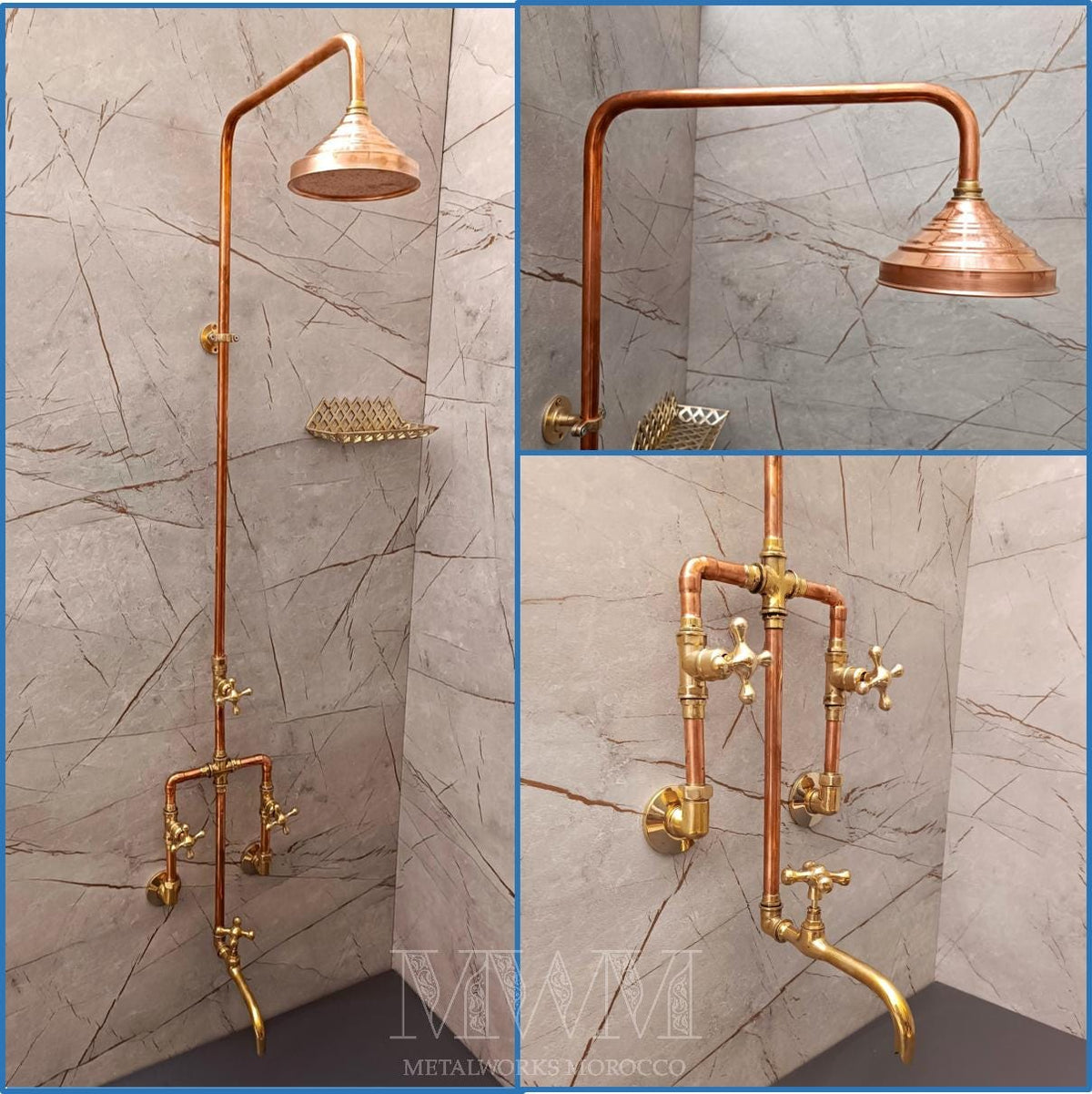Handmade Exposed Copper Bathtub Shower System