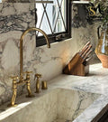 Unlacquered Solid Brass Kitchen Faucet: Double Handle Bridge Faucet