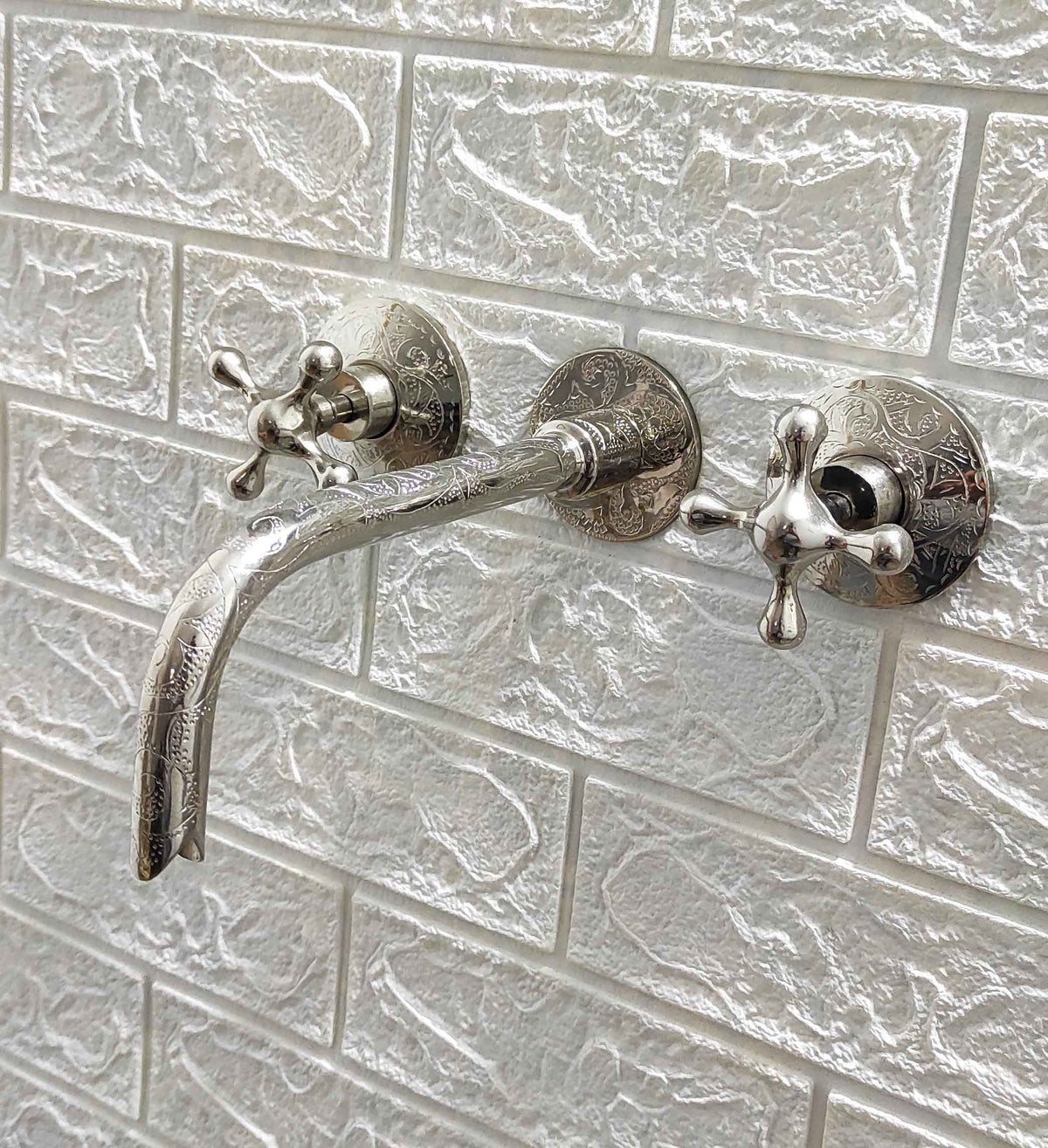 Polished Nickel Wall Mounted Nickel Faucet,Solid Brass Bathroom Faucet, Wall Mount Bathroom Faucet, Bath Faucet Bathroom