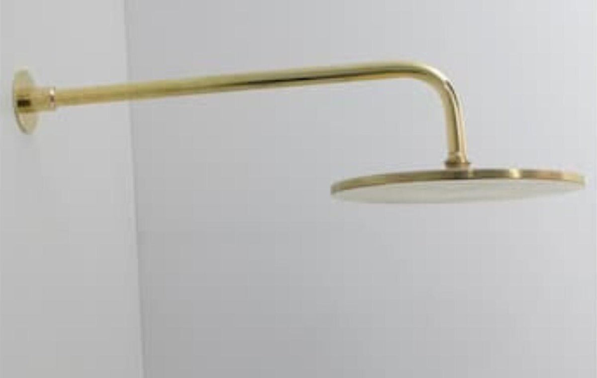 Solid Brass Rainfall Shower Head with Extension Arm - Unlacquered Finish