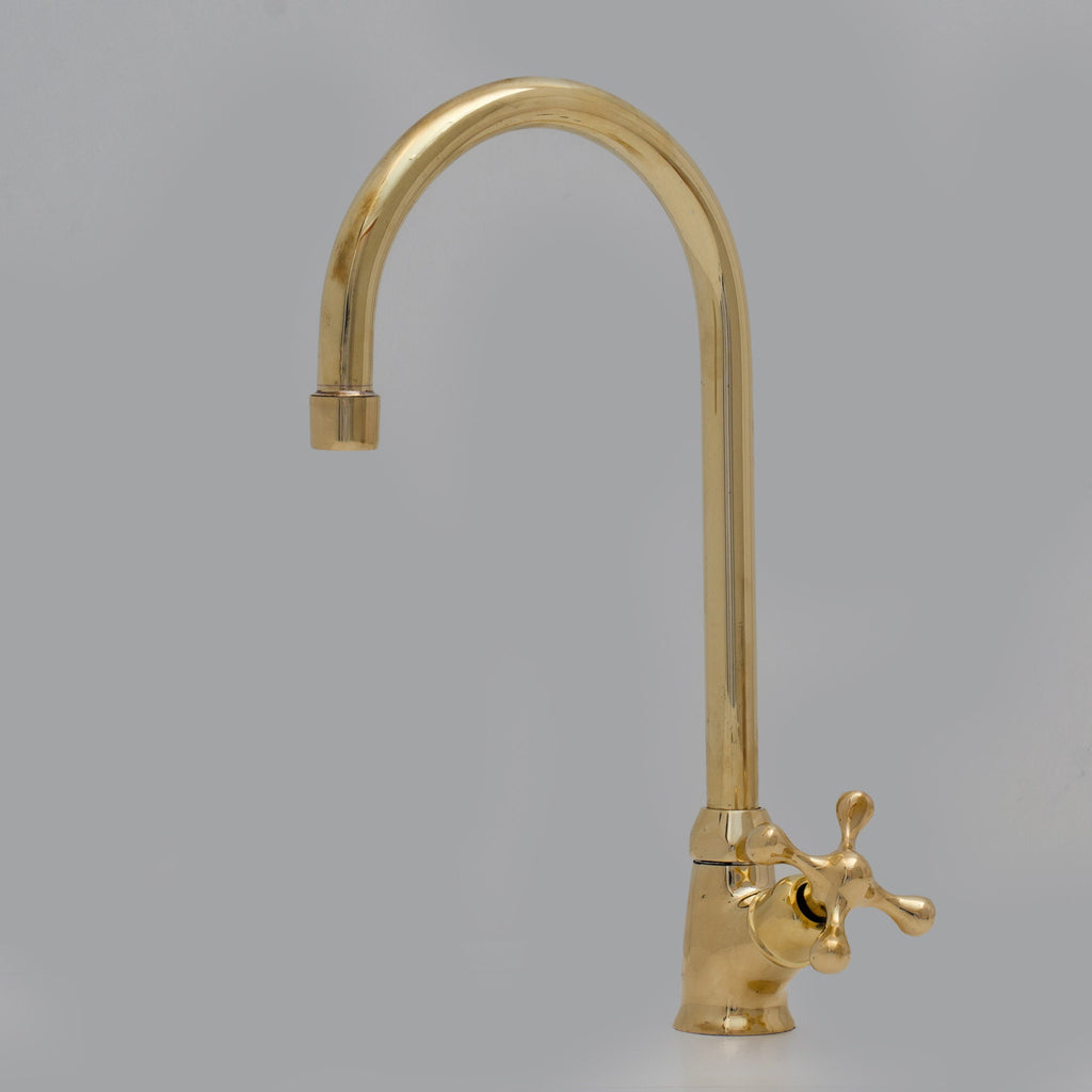 Unlacquered Brass Bar Kitchen Faucet, Cold Water Single Hole, Traditional Cross Handles