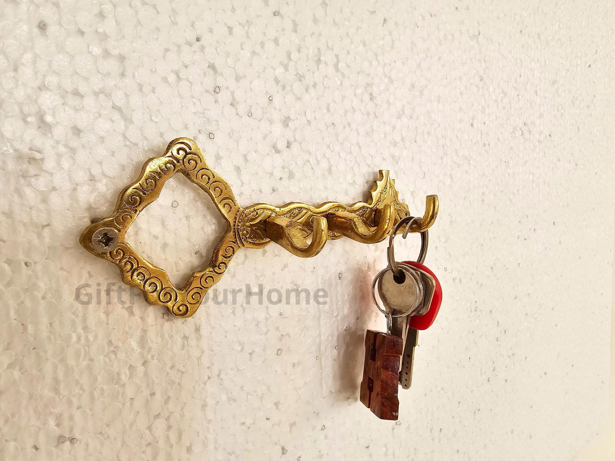 wall hooks for keys - Solid Brass Family Key Hook - keyholder for wall - Antique Brass Victorian Floral Brass Hooks - En