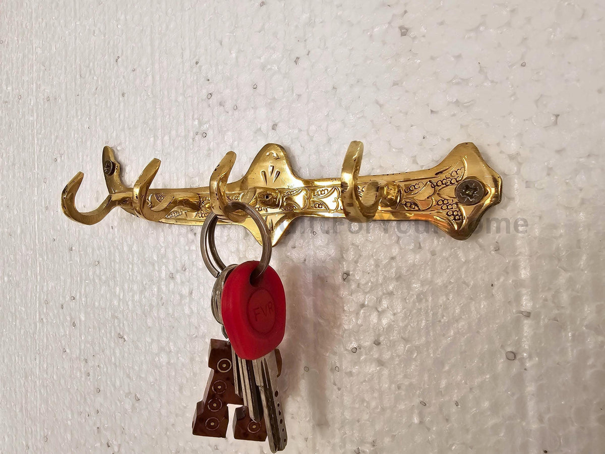 Solid Brass Key Holder for Wall - key holder for wall unique - Antique Brass Floral Key Hook - Brass Key Hooks for Entry
