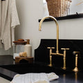 Unlacquered Brass Bridge Faucet With Linear Legs and Various Handles style - Kitchen Faucets