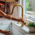 Unlacquered Brass Single Hole Kitchen Faucet, Pull down Sprayer Kitchen Faucet, Solid Brass Faucet Kitchen