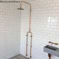 Solid Copper Shower Set of Complete Solid Copper and brass, RAW copper, Hot Cold Rain Shower + Heavy Duty Hand piece, Be