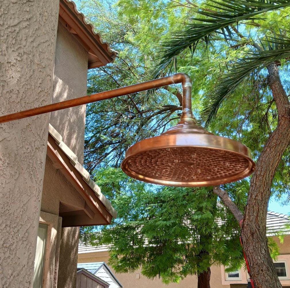 Unlacquered solid copper shower head, shower head, copper shower head, outdoor shower head, outdoor copper shower head, 