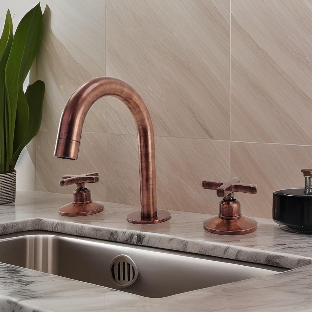 Copper bathroom vanity 3 holes faucet, deck mount faucet, Copper bathroom faucet, vanity faucet, vanity 3 hole sink