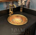 Unlacquered Brass Bathroom Sink Studded With Copper - 14 inch Handmade Drop in Sink