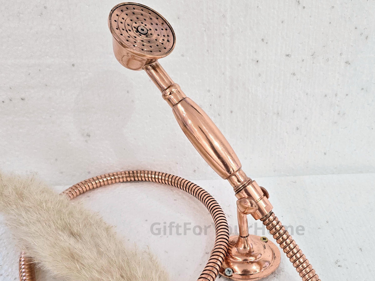 Copper handheld shower, Handheld Shower with Hose Flexible, Unlacquered Handheld outdoor copper shower head with Hose an