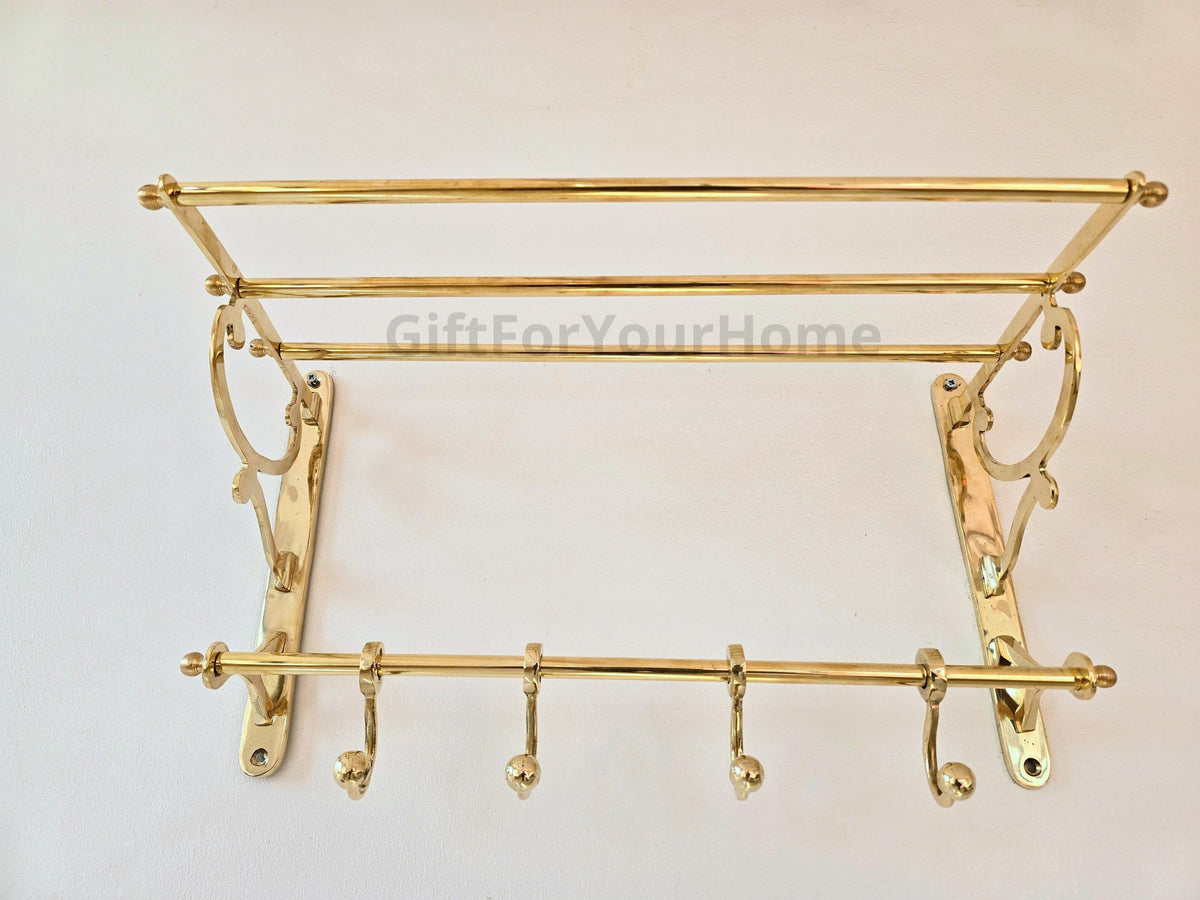 Moroccan Hooks brass - Solid Brass Embossed Coat - Unlacquered Brass Bathroom Shelf With Hooks For Clothes And Towels