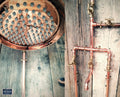 Copper Rainfall Shower With Hand Sprayer, Lower Spout And Down Pipes - Exposed Copper Pipe Rain Showers - Any Size Made 