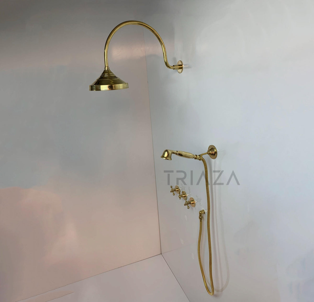 Unlacquered Solid Brass Shower System Set, Rain Shower, Wall Mount