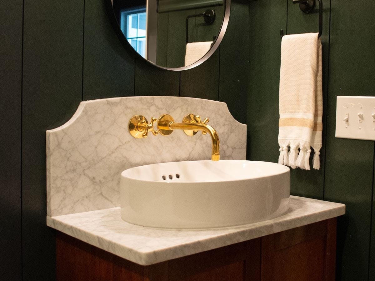 Unlacquered Brass Wall Mount Faucet: Vintage Vessel Sink Tap