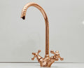 Faucet Single Hole Faucet Vanity Unlacquered copper engraved, Single Hole Gooseneck Faucet with Two Handles,Moroccan Han