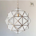 Milky Glass Moroccan Pendant Light: Handmade Brass Filigree