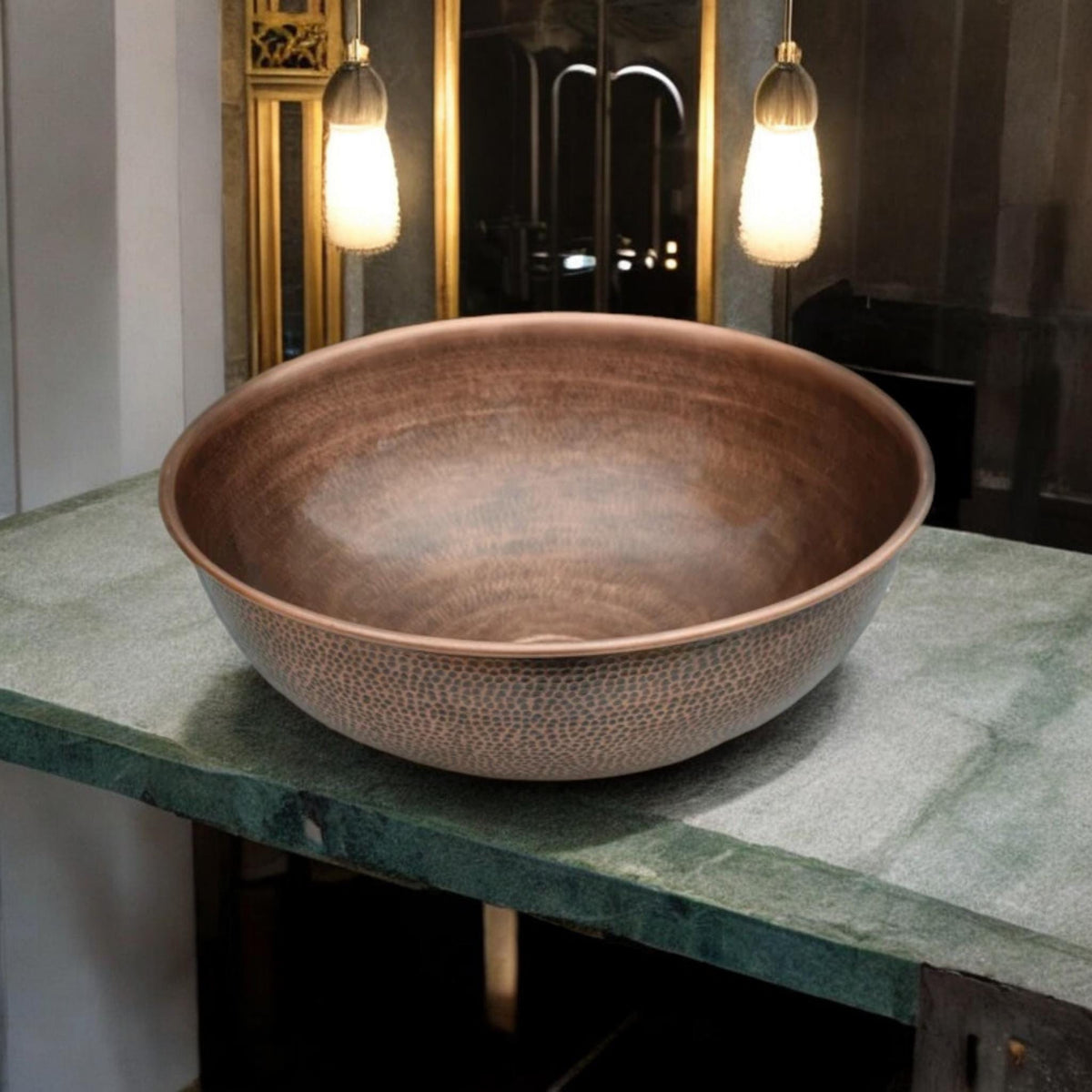 Vintage Hammered Solid Copper Bathroom Basin: Antique Vessel Sink