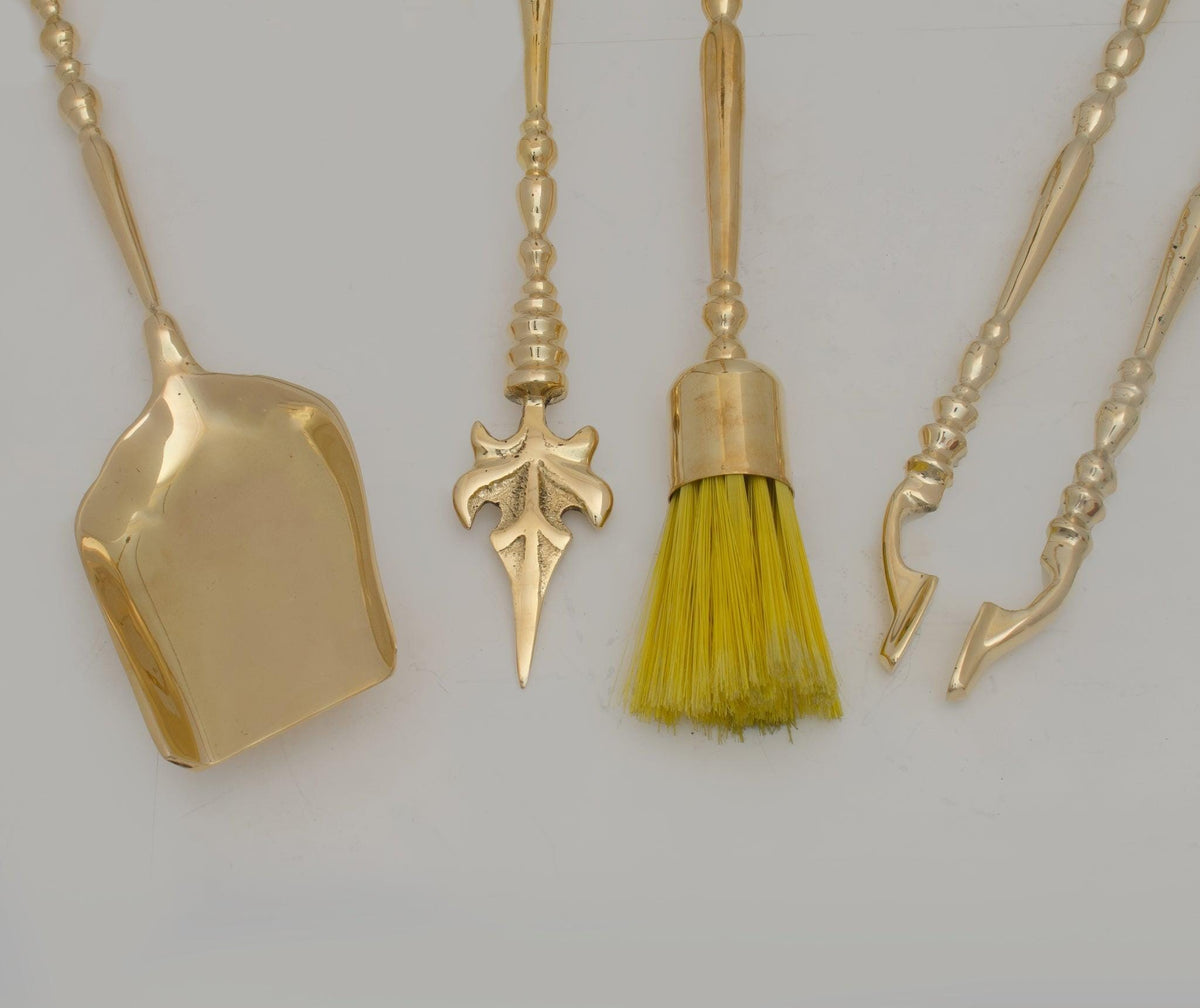 Unlacquered Solid Brass Fireplace Tools