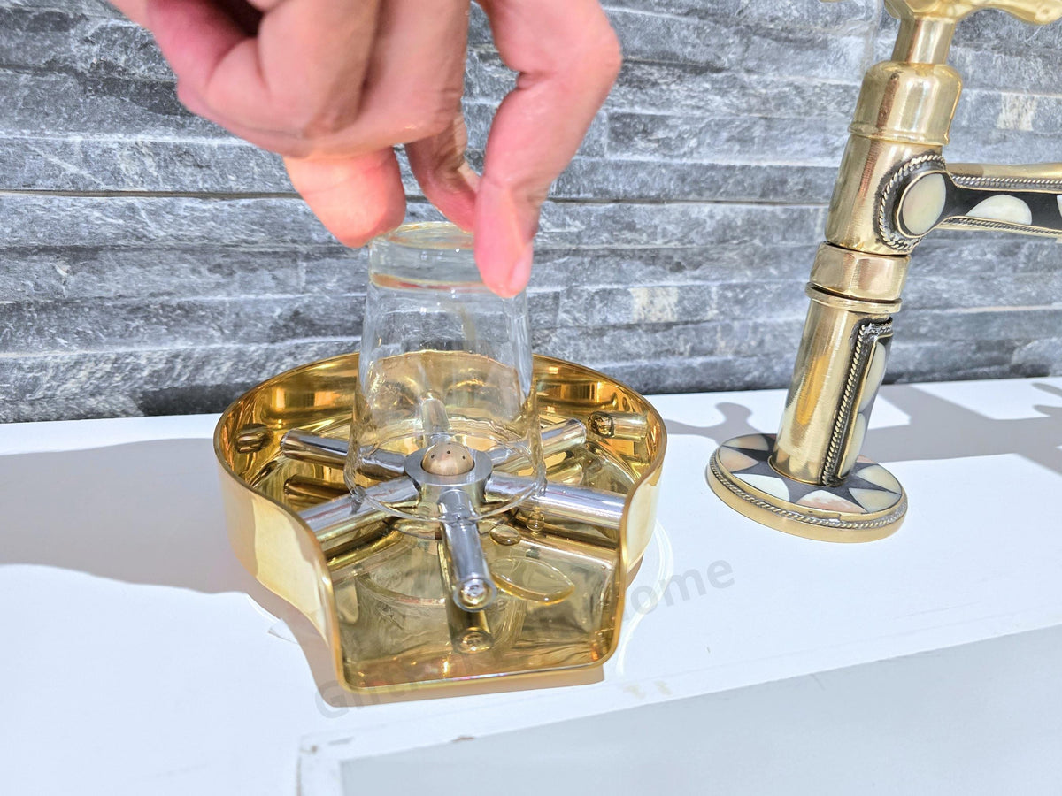 Handmade Glass Sink Rinser with High Pressure - Brass water pressure pitcher cleaner - glass washer water ramp