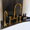 Unlacquered Brass Bridge Kitchen Faucet: Antique Style Solid Brass
