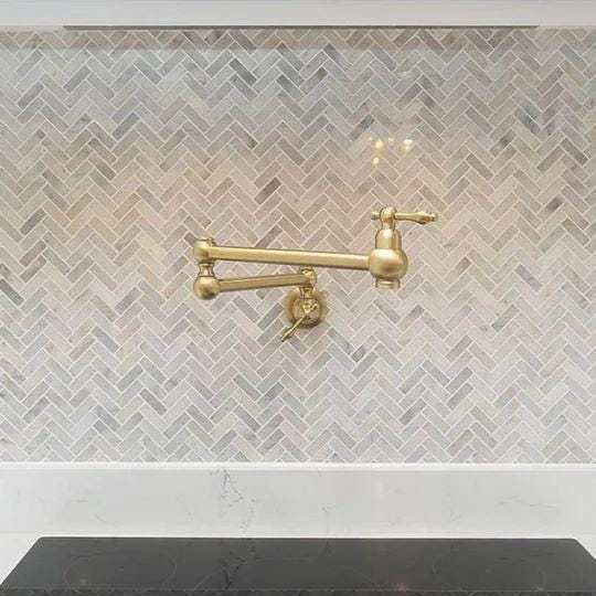 Unlaqured Brass Pot Filler Folding Tap Dual Handles-Swing Arm kitchen faucet for sink