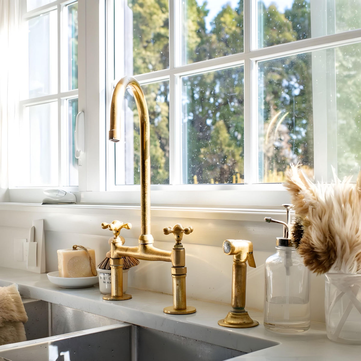Unlaquered Brass 8" Faucet with long legs