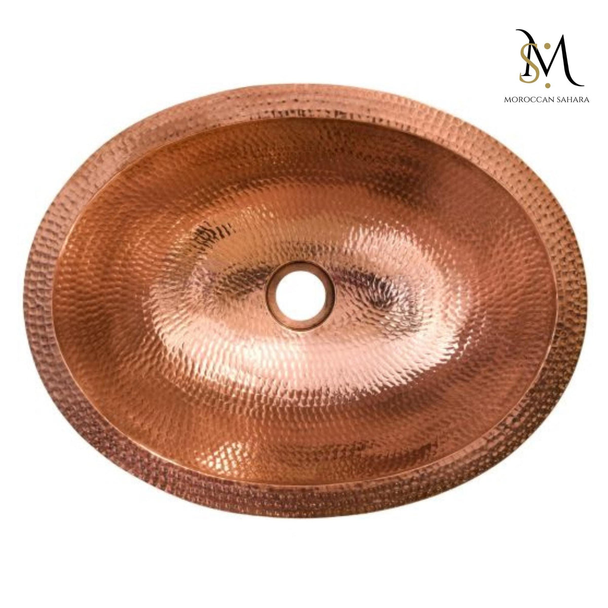 Hand Hammered Copper Bathroom Sink: 17" Oval Polished Copper