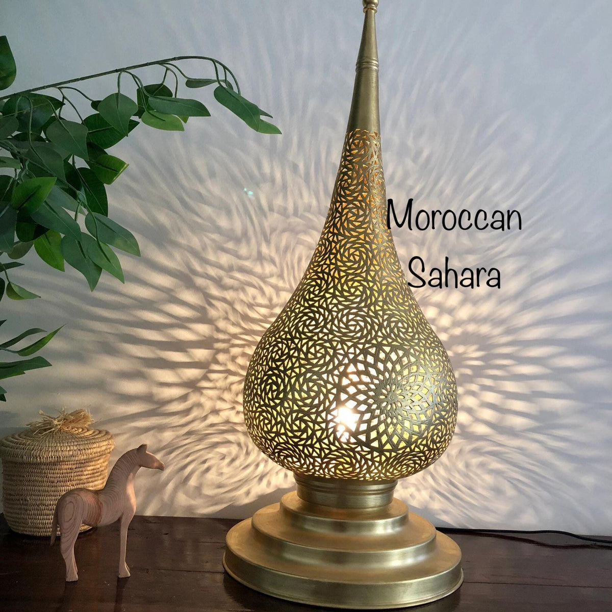 Moroccan Brass Table Lamp with Traditional Lampshades - Antique Finish