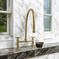 Antique Style Unlacquered Brass Bridge Kitchen Faucet