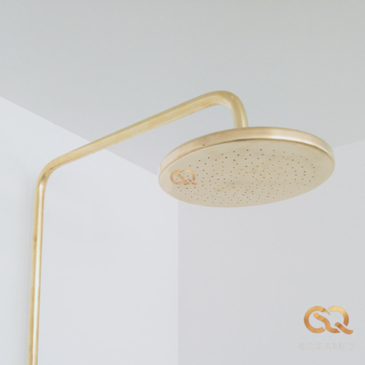 Unlacquered Solid Brass Shower Head With Extension Arm