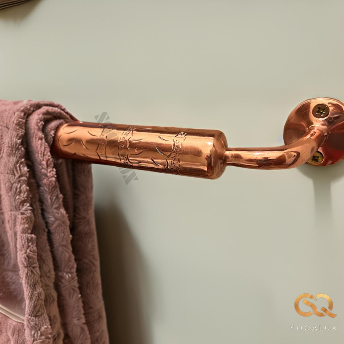 Engraved Solid Copper Towel Bar For Bathroom, wall Mounted Towel holder