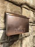 Handmade Flush Mount Copper Mailbox with Embossed "POST"