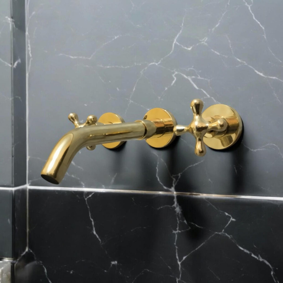 Unlacquered Brass Wall Mount Faucet: 8-Inch Tub Filler
