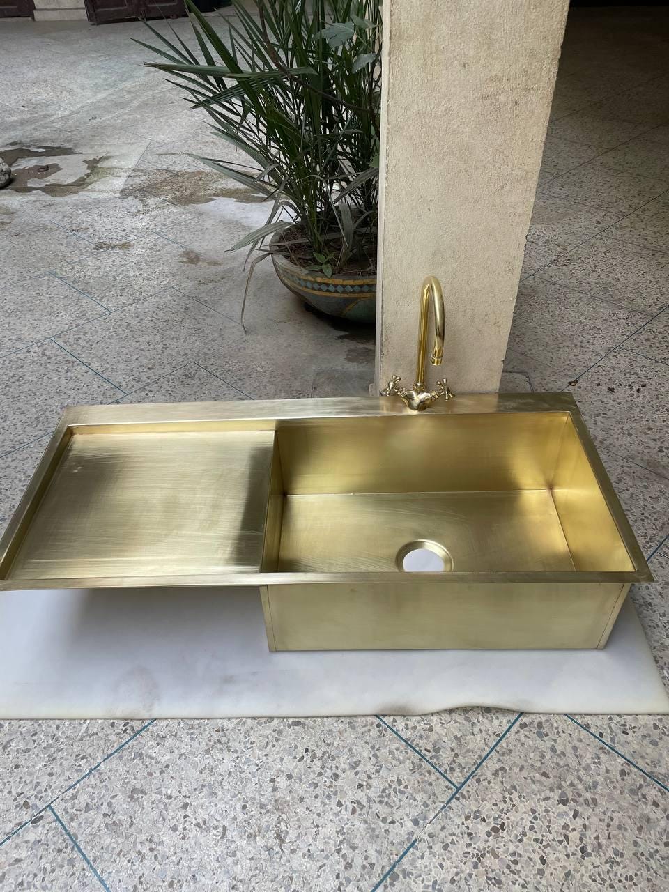 Custom Brass Kitchen Sink with Drainboard - Handcrafted to Perfection