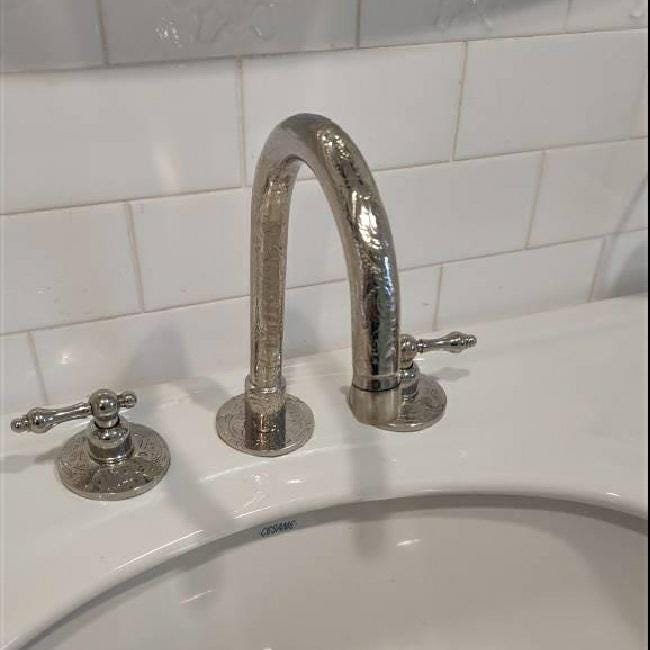Silver Engraved Brass Bathroom Faucet: Moroccan 3-Hole Deck Mount