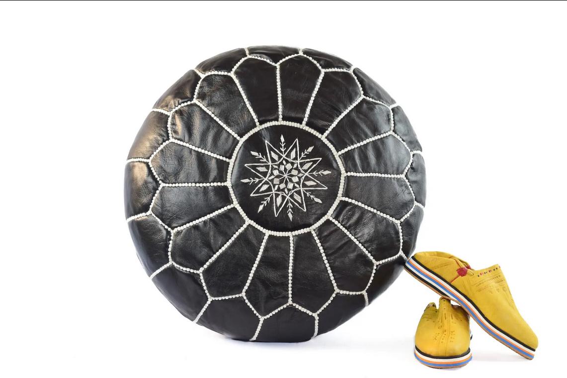 Moroccan pouf ottoman from marrakesh souk,leather,handmade