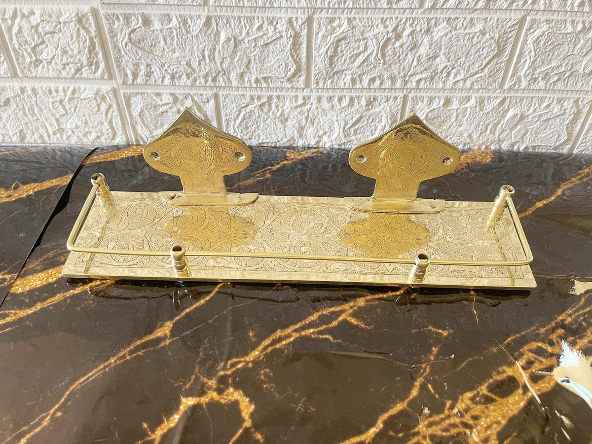 Engraved Solid Brass Wall Mounted Bathroom Shelf, Handmade Brass Shelf, Brass Wall Shelf for Bathroom, Unique Bathroom S
