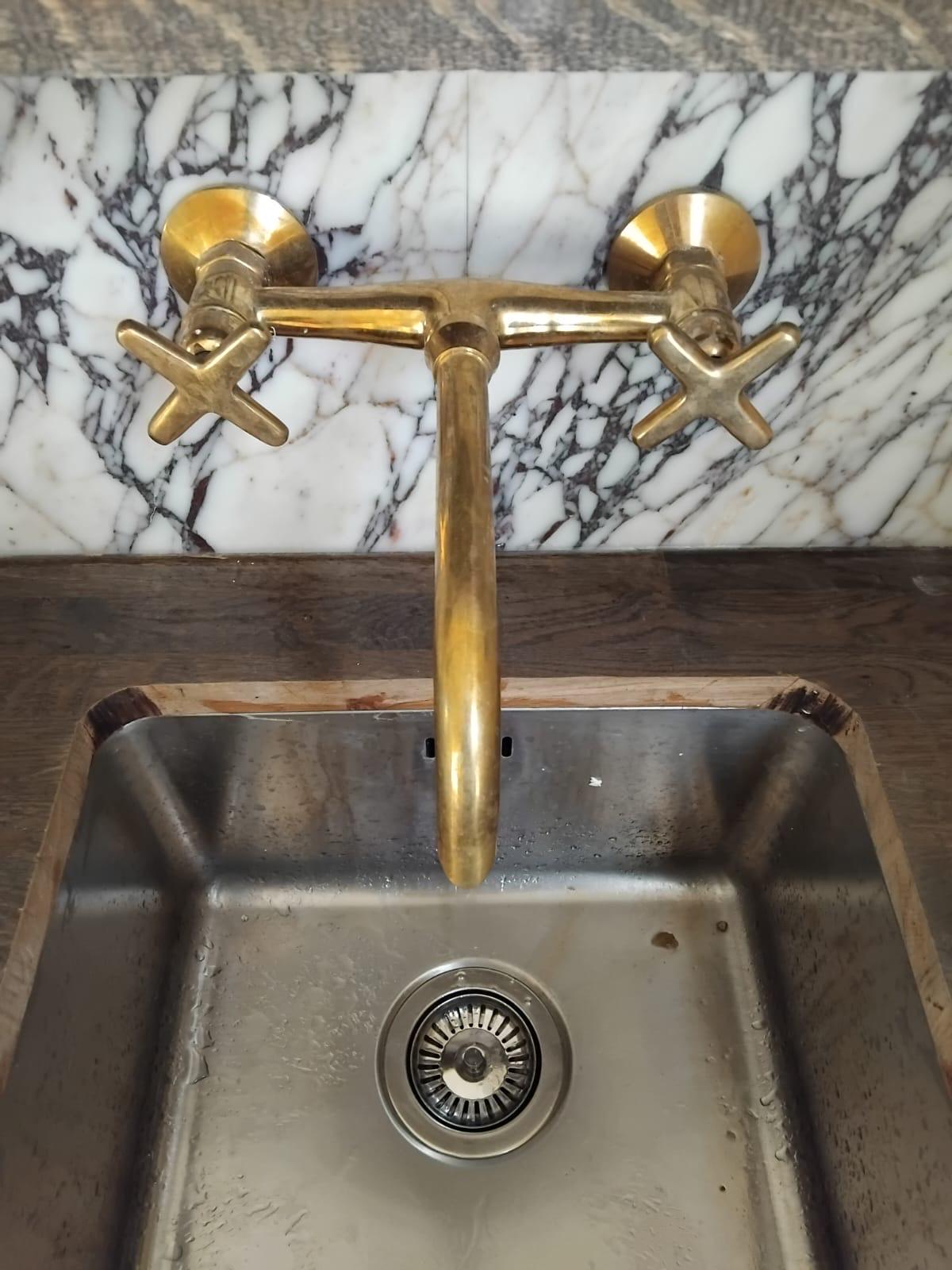 Aging Wall Mount Unlacquered Brass Faucet
