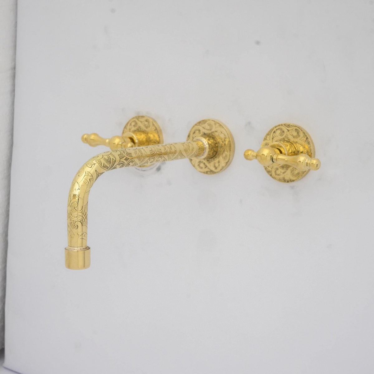 Engraved Solid Brass Built-in Faucet, Unlacquered Bathroom Sink Faucet