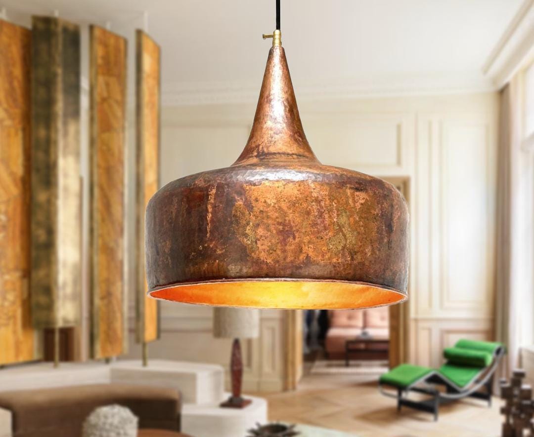 Copper Island Kitchen Lighting Elegant Fixtures,Handmade Patina Copper Rustic Penadnt lamp,PatinaHanging Lampshade,dome 