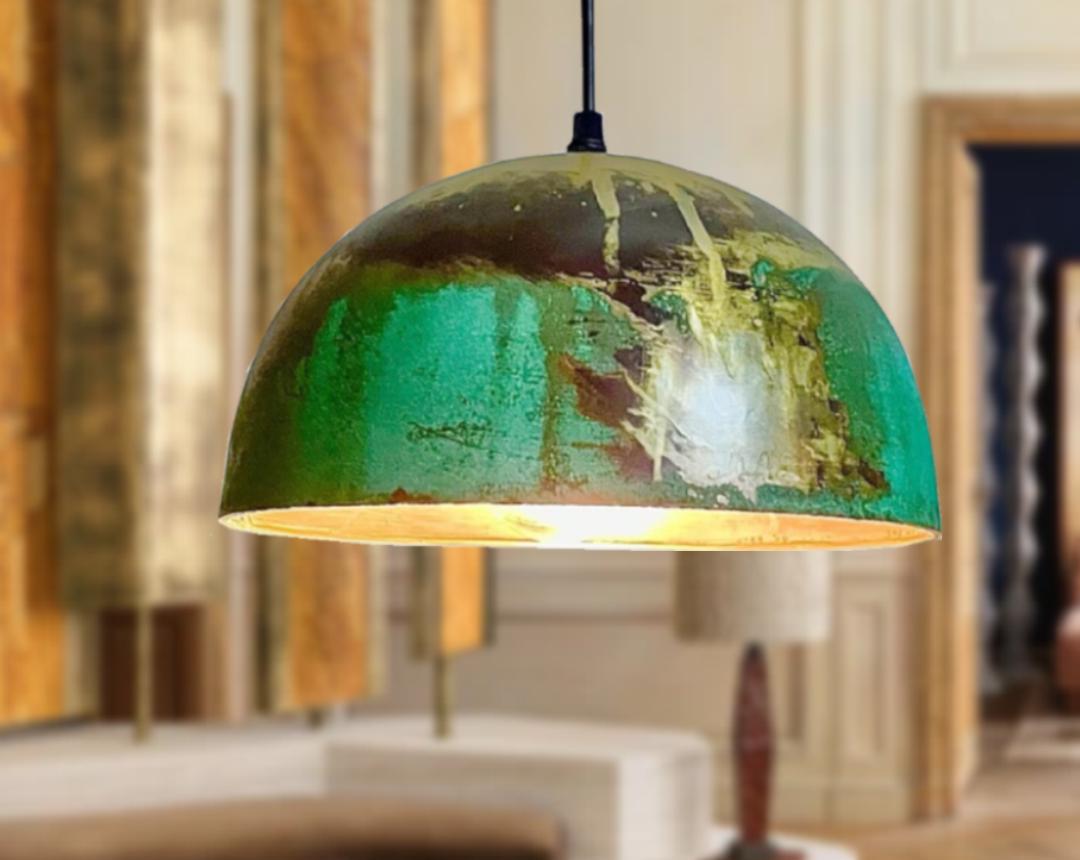 Handcrafted Oxidized Copper Dome Pendant Light,dome Light,Green Patina.Ceiling Light.oxidized lamp.island Hanging Light 