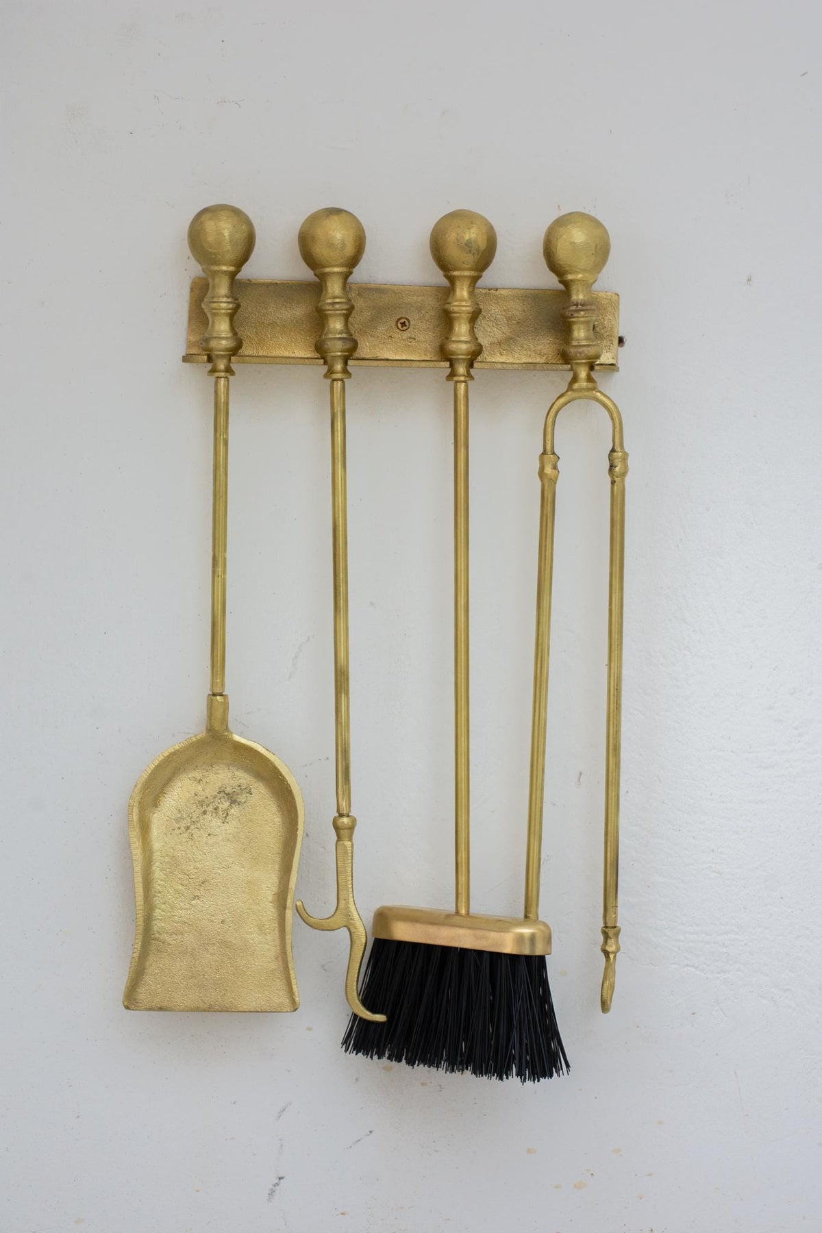 Wall Mount Solid Brass Fireplace Set, Heavy Duty Fireplace Tools