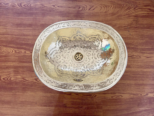 19.3" Bathroom Sink, Unlacquered Brass Undermount Oval Sink, Drop-In Bronze Bathroom Vanity Sink, Handmade Brass Sink, U